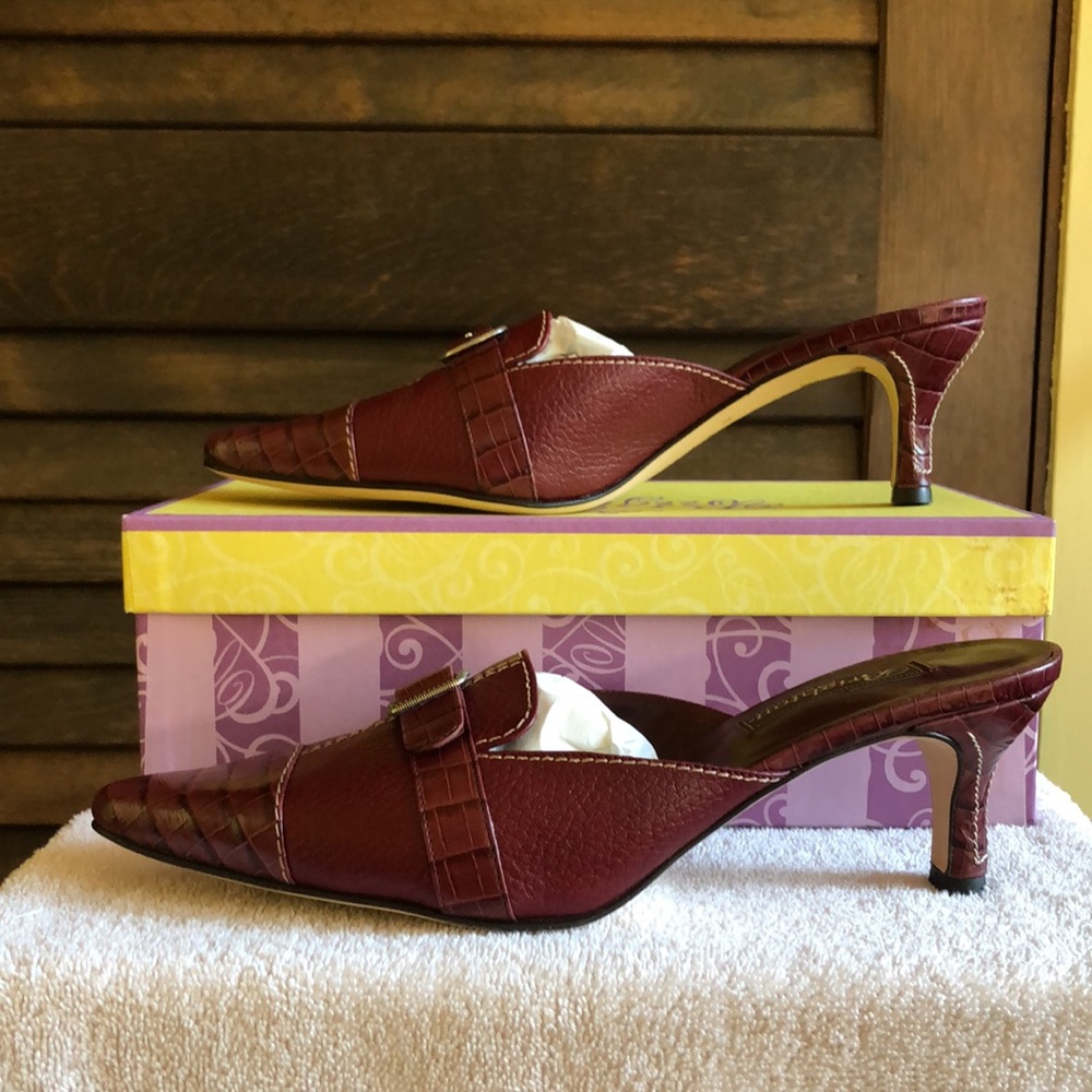 Brighton Burgundy Buckle Heels - Picture 2 of 9